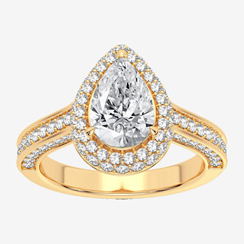 Modern Bride Signature Womens 3 CT. T.W. Lab Grown White Diamond 14K Gold Pear Halo Engagement Ring