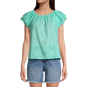 a.n.a Womens Round Neck Short Sleeve Blouse