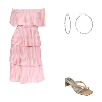 Off-the-Shoulder Tiered Dress & Worthington Goodwin Heeled Sandals