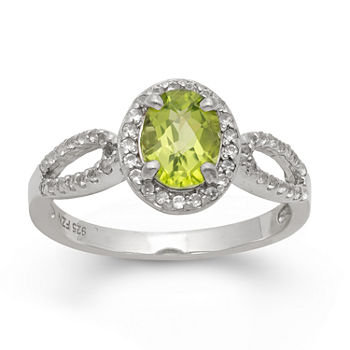Womens Genuine Green Peridot Sterling Silver Oval Halo Cocktail Ring
