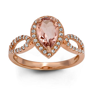 Womens Simulated Pink Morganite 14K Rose Gold Over Silver Pear Cocktail Ring