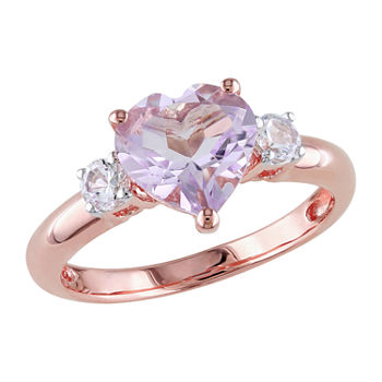 Womens Genuine Multi Color Stone 18K Rose Gold Over Silver Heart Cocktail Ring