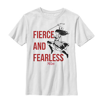 Fierce And Fearless Little & Big Boys Crew Neck Princess Mulan Short Sleeve Graphic T-Shirt