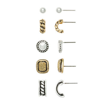 Mixit Silver & Gold Tone Stud 5 Pair Earring Set