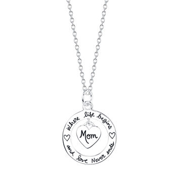 Footnotes Mom Sterling Silver 16 Inch Cable Heart Round Pendant Necklace