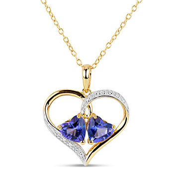 Womens Genuine Purple Topaz Sterling Silver Heart Pendant Necklace