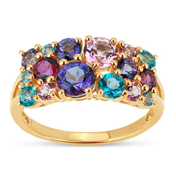 Womens Genuine Purple Topaz 18K Gold Over Silver Cluster Cocktail Ring