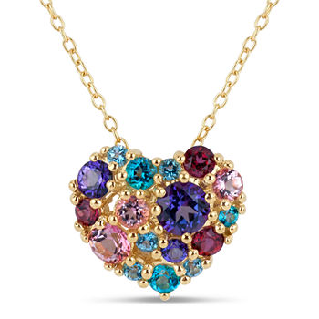 Womens Genuine Purple Topaz 18K Gold Over Silver Heart Pendant Necklace