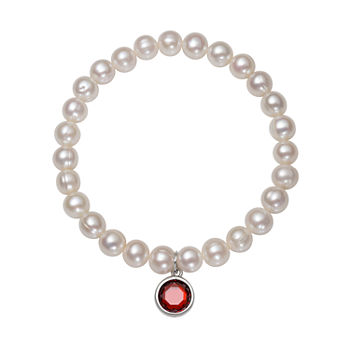 White Cultured Freshwater Pearl Sterling Silver Stretch Bracelet