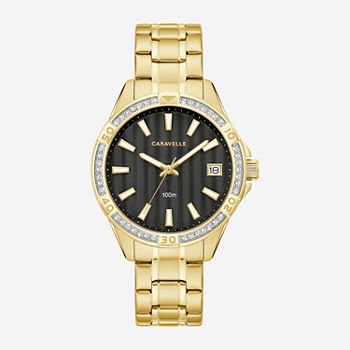 Caravelle Designed By Bulova Aqualuxx Womens Crystal Accent Gold Tone Stainless Steel Bracelet Watch 44m116
