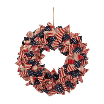 Glitzhome 18.9'D Fabric Patriotic  Stripes And Stars Wreath