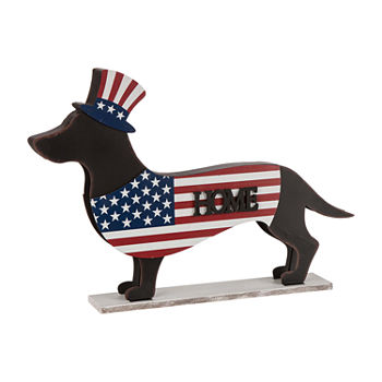 Glitzhome 24.52"L Metal/Wooden Patriotic Double Sided Home/Welcome Dachshund Yard Stake