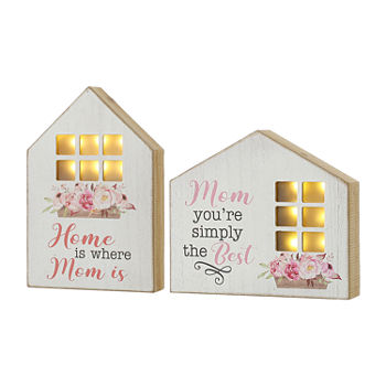 Glitzhome Mothers Day Wooden 2-pc. Lighted Tabletop Decor