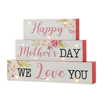 Glitzhome 12"L Wooden Mothers Day Block Sign Lighted Tabletop Decor