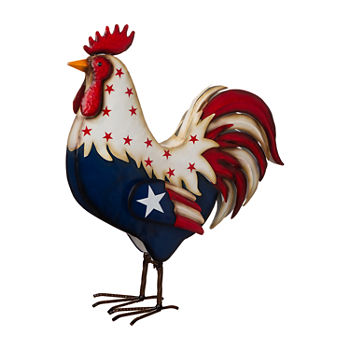 Glitzhome 21"H Metal Patriotic Rooster Porch Decor Holiday Yard Art