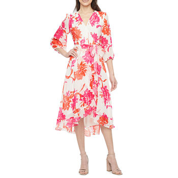 Danny & Nicole 3/4 Sleeve Floral High-Low Wrap Dress