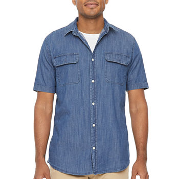 mutual weave Mens Regular Fit Short Sleeve Button-Down Shirt