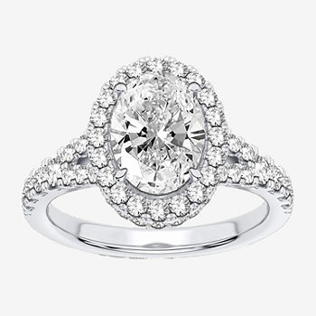 Modern Bride Signature Womens 2 3/4 CT. T.W. Lab Grown White Diamond 14K White Gold Oval Halo Engagement Ring
