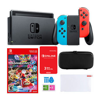 Nintendo Switch Neon Mario Kart 8 Bundle with Carry Case and Tempered Glass Screen Protector