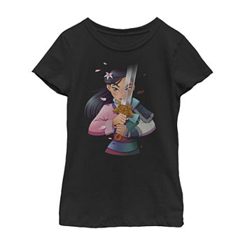 Disney Little & Big Girls Mulan Portrait Crew Neck Short Sleeve Graphic T-Shirt