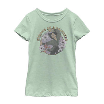 Disney Little & Big Girls Crew Neck Mulan Short Sleeve Graphic T-Shirt