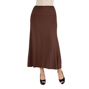 24/7 Comfort Apparel Elastic Waist Solid Maxi Skirt
