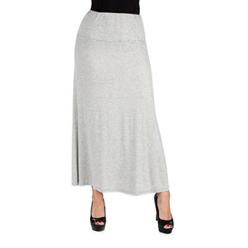 24/7 Comfort Apparel Elastic Waist Solid Maxi Skirt