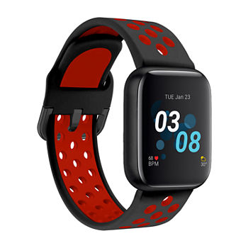 iTouch Air 3 for Men: Black Case with Black/Red Perforated Strap Smartwatch (44mm) 500007B-4-51-G15