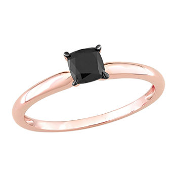 Womens 1/2 CT. T.W. Genuine Black Diamond 14K Rose Gold Square Solitaire Engagement Ring