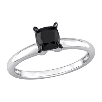 Womens 1 CT. T.W. Genuine Black Diamond 14K White Gold Square Solitaire Engagement Ring