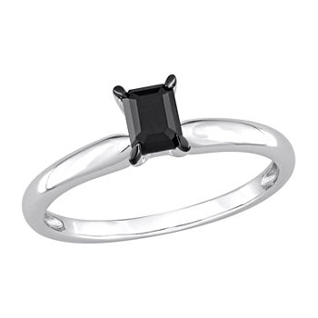 Womens 1/2 CT. T.W. Genuine Black Diamond 14K White Gold Rectangular Solitaire Engagement Ring