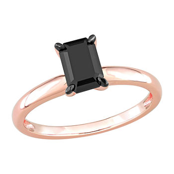 Womens 1 CT. T.W. Genuine Black Diamond 14K Rose Gold Rectangular Solitaire Engagement Ring