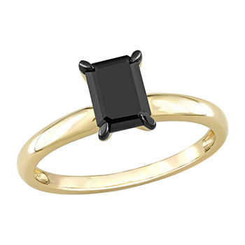 Womens 1 CT. T.W. Genuine Black Diamond 14K Gold Rectangular Solitaire Engagement Ring