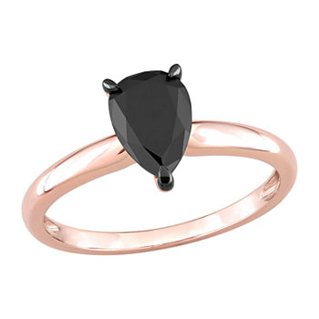 Womens 1 CT. T.W. Genuine Black Diamond 14K Rose Gold Pear Solitaire Engagement Ring