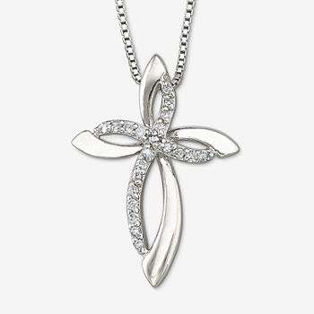 1/10 CT. T.W. Diamond Sterling Silver Cross Pendant Necklace
