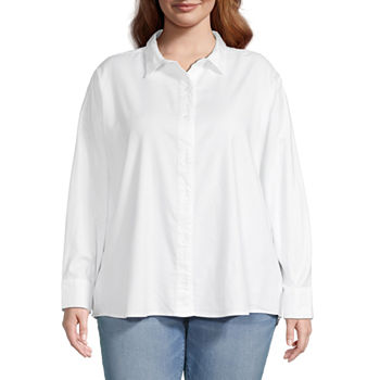 a.n.a Plus Womens Long Sleeve Adaptive Boxy Fit Button-Down Shirt