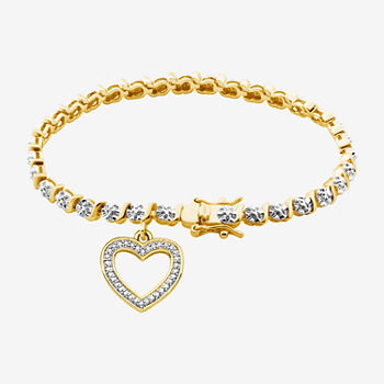 Sparkle Allure Diamond Accent 14K Gold Over Bronze 7.25 Inch Heart Tennis Bracelet