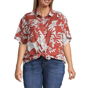 a.n.a Plus Womens Short Sleeve Oversized Button-Down Shirt