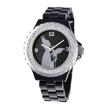 Disney Maleficent Womens Crystal-Accent Black Bracelet Watch