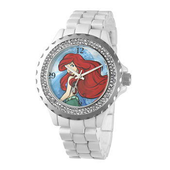 Disney Ariel Womens Crystal-Accent White Bracelet Watch