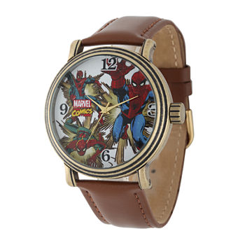 Marvel® Vintage Spider-Man® Mens Brown Leather Strap Watch