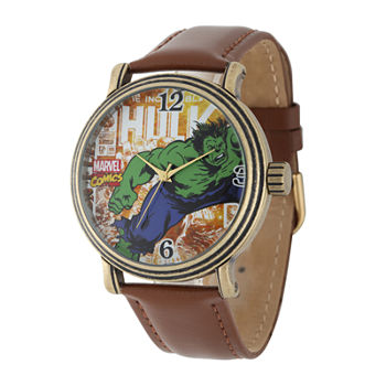 Marvel® Vintage Hulk Mens Brown Leather Strap Watch