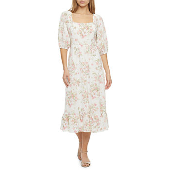 52seven Short Sleeve Floral Midi Fit + Flare Dress