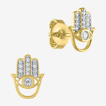 1/10 CT. T.W. Genuine White Diamond 14K Gold Over Silver Hamsa Stud Earrings
