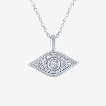 Womens 1/10 CT. T.W. Genuine White Diamond Sterling Silver Evil Eye Pendant Necklace
