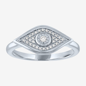Womens 1/10 CT. T.W. Genuine White Diamond Sterling Silver Evil Eye Cocktail Ring
