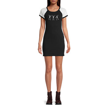 Dancing Skeletons Embroidered Bodycon T-Shirt Dress Juniors