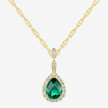 Limited Time Special! Womens Lab Created Green Emerald 14K Gold Over Silver Sterling Silver Pear Pendant Necklace