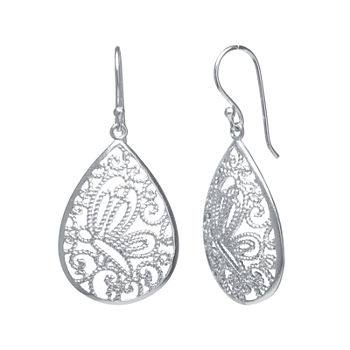 Silver Reflections Silver-Plated Filigree Pear-Shaped Drop Earrings