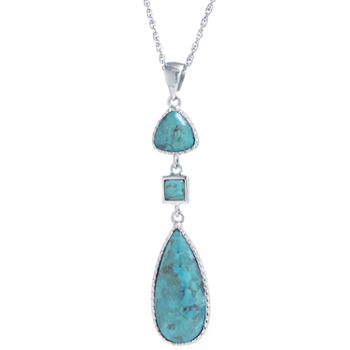 Womens Enhanced Blue Turquoise Sterling Silver Pendant Necklace